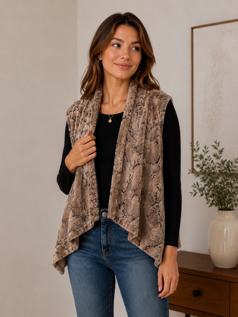 The Limited Gray Taupe Faux Fur Capelet Poncho Open Front Cozy Wrap